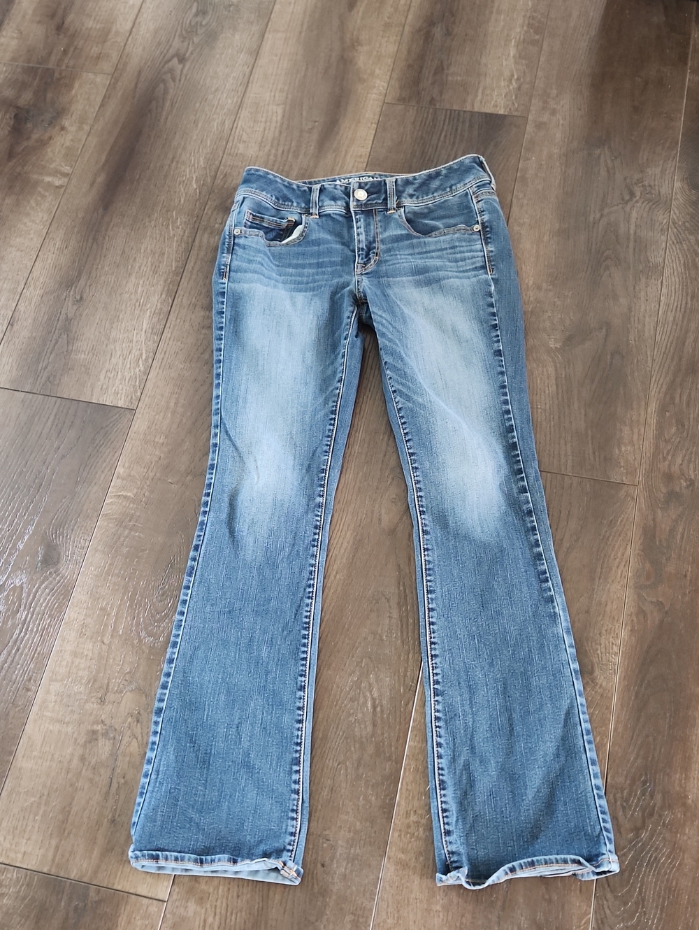American Eagle Kick Boot Jeans Womens 8 Long Medium Wash Super Stretch Bootcut